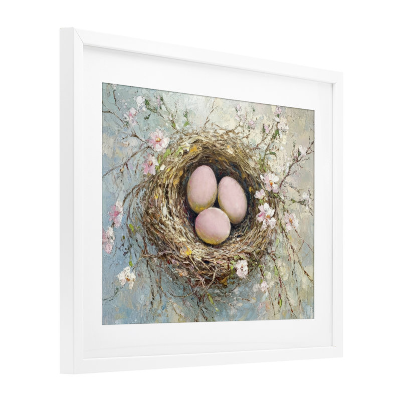 Œuf de Pâques rose, reproduction encadrée sous verre, par Petal Prints Design, H 13 po x l 16 po, Cadre blanc côtier