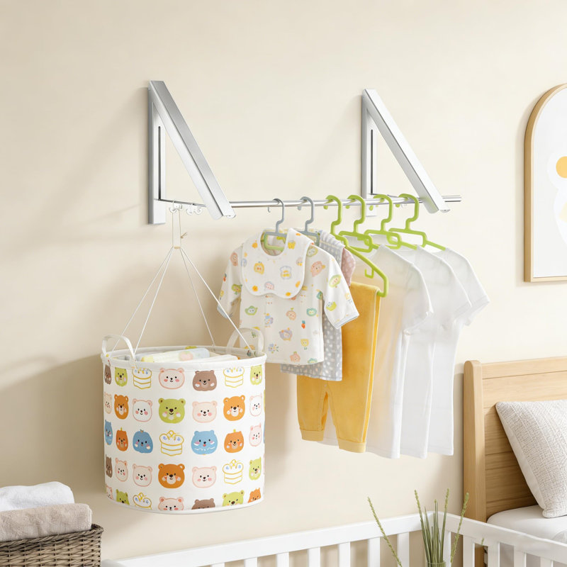 Séchoir à vêtements pliant 2 pièces sans perceuse, barre transversale de 80 cm, convient à la chambre à coucher, à la salle de bain, à l'intérieur et à l'extérieur, support à vêtements pliant Basics (argent)