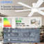 Ceiling Fans with Lights, 52" Flush Mount Ceiling Fan with Light and Remote, Quiet, Reversible, 3CCT, Dimmable, White, RGB, Low Profile Ceiling Fan for Bedroom, Living Room, Indoor/Outdoor Use