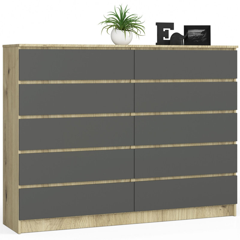 Elight 160cm W 10 - Drawer Chest of Drawers, Graphite Gray/Artisan Oak