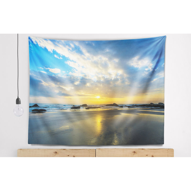 Tapisserie magnifique mélange de soleil et de mer de mer avec accessoires suspendus inclus, H 32 po x l 39 po