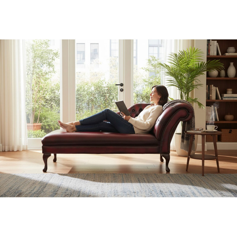 Upholstered Chaise Lounge, Antique Oxblood, Right-Arm Chaise