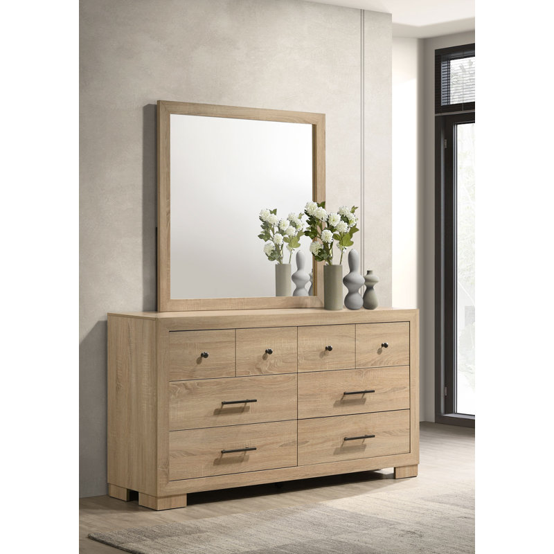 Arielle 6-Drawer Bedroom Dresser With Mirror Light Oak