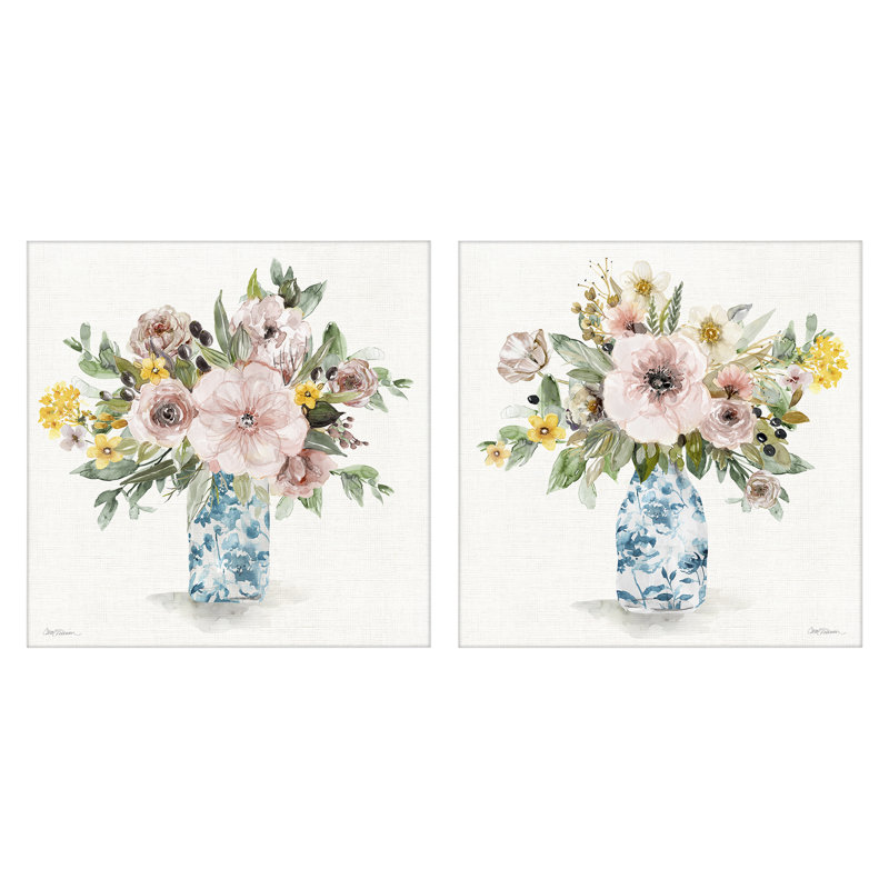 Ensemble de 2 peintures sur toile Summer Chinoiserie Flowers, design par Carol Robinson, H 24 po x l 24 po