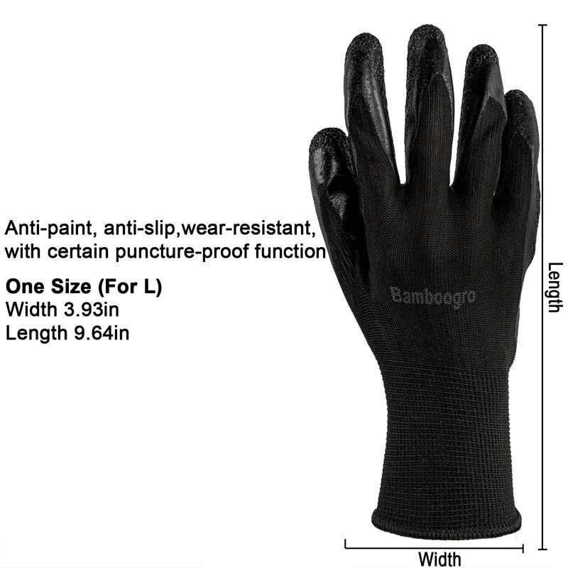 Gants de travail en nylon enduit avec poignée, poignet tricoté pour la maison et le jardin, paquet multiple unisexe, 8 paires (grand, noir)