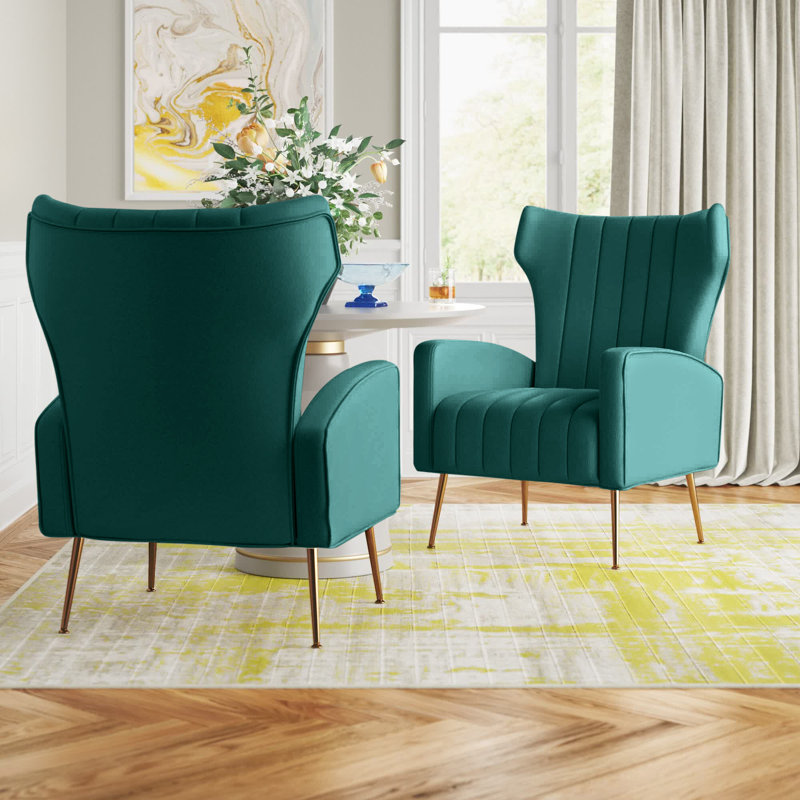 Milana 27" Wide Velvet Wingback Chair, Green Velvet