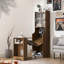 Bureau extensible Mid-Century à usages multiples avec panneau de rangement, armoire de rangement avec portes coulissantes en verre, éclairage à DEL, coussin pour chat gratuit et jouet pour chat