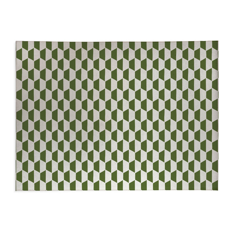 Tapis de cuisine à profil bas Hex, Rectangle 5' x 7', Olive Green Geometric