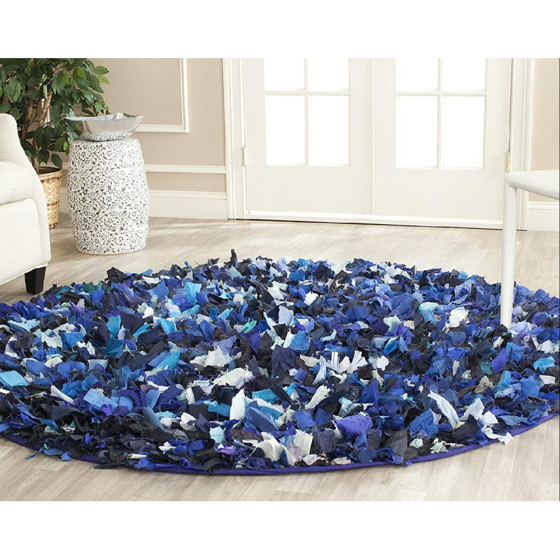 Godsey Shag Hand Woven Performance Abstract Rug, Round 4'