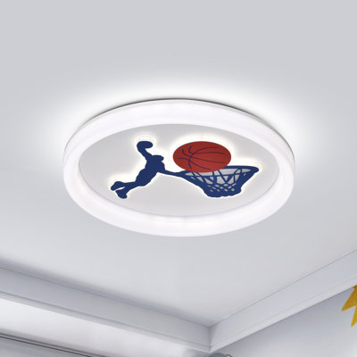  Modern Basketball Pattern Integrated Led Flush Mount With White Acrylic Shade