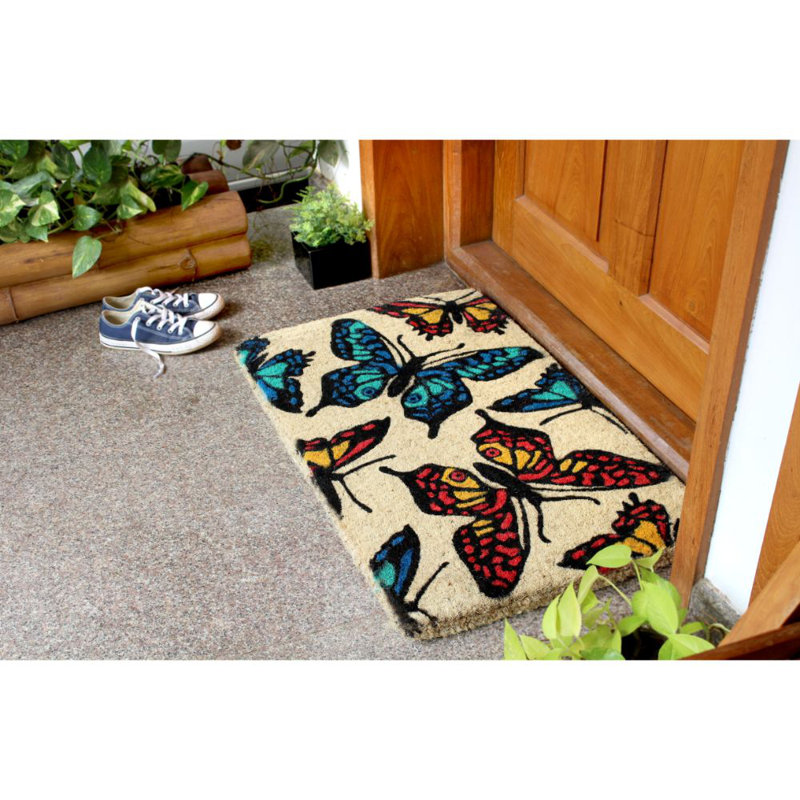 Handloom tissé et imprimé coco papillon 30 po x 18 po tapis de porte extérieur antidérapant Nikolai