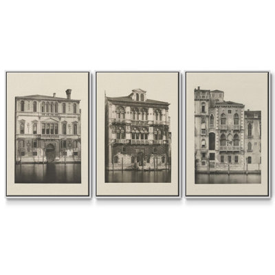 "Vintage Views of Venice I", ensemble de 3 pièces encadrées sur toile