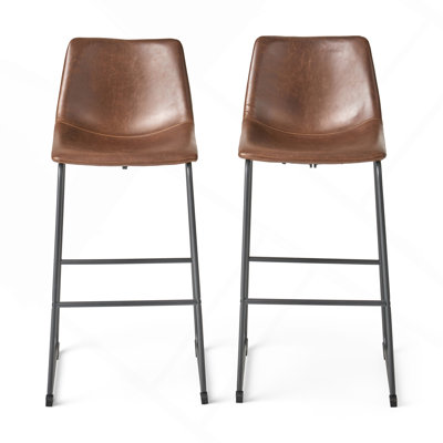 Set of 2 Vintage Brown Faux Leather 30" Bar Stools