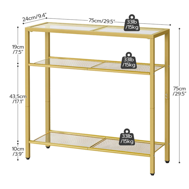 75cm Glass Top Console Table, Gold