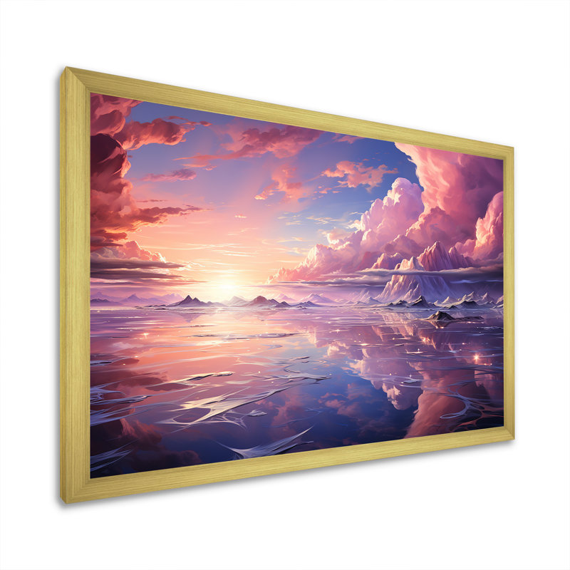 Kawaii paysage nuages IV, H 12 po x l 20 po x P 1 po, Encadrement doré