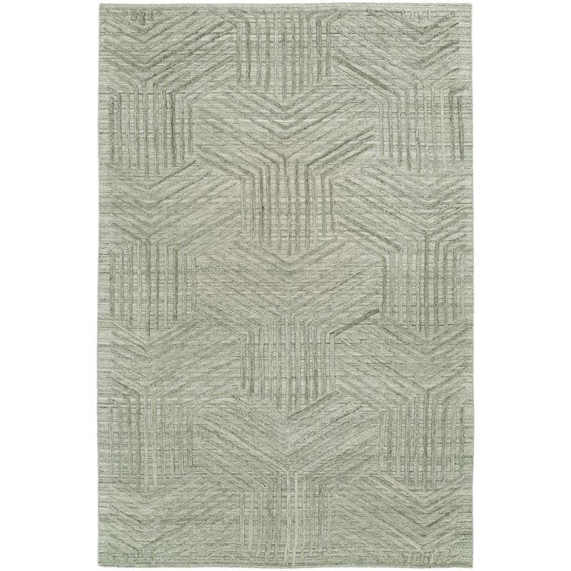 Tapis vert tissé à la main Culbane, Rectangle 8 pi x 10 pi