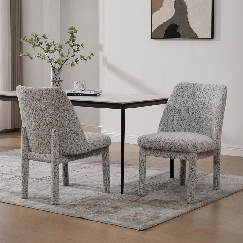 Ensemble de chaises de salle à manger en chenille avec pieds en bois d'hévéa, Gris, 2