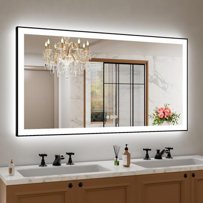 Miroir de salle de bain à DEL avec lumières, miroir de meuble-lavabo avec rétroéclairage et rétroéclairage, température de 3 couleurs à intensité variable