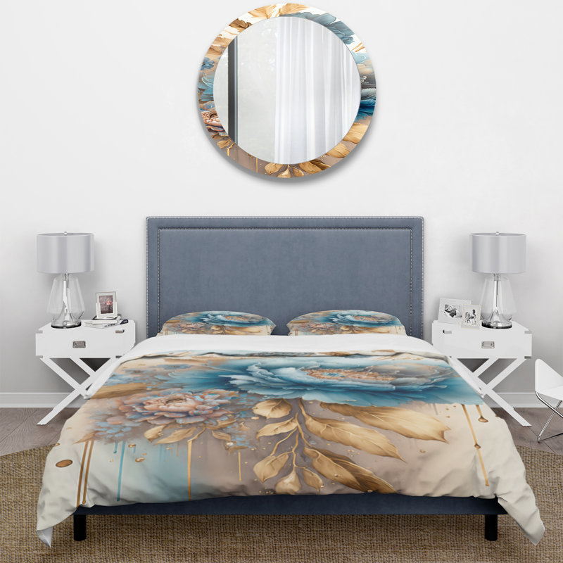 Ensemble de housse de couette bouquet de fleurs bleu et bleu II - Bouquet de fleurs - Polyester en microfibre
