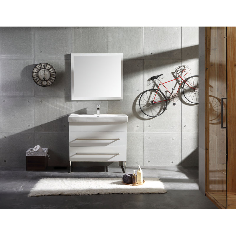 Taft Avenue 36'' Single Bathroom Vanity with Ceramic Top, White, Polished Chrome