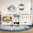 Full Kids Floor Bed with Stairs, Rails and Slats,Full Size Montessori Floor Bed with Bookshelf and 2 Storage Drawers,Easy Assemble Montessori Beds Frame,Beige-251181144-251181156