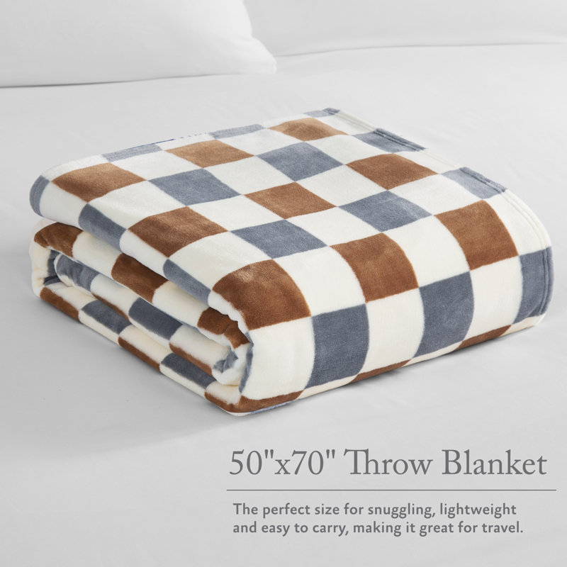 Jessica Simpson Emery Checkerboard Blankets, Brown/Gray/White