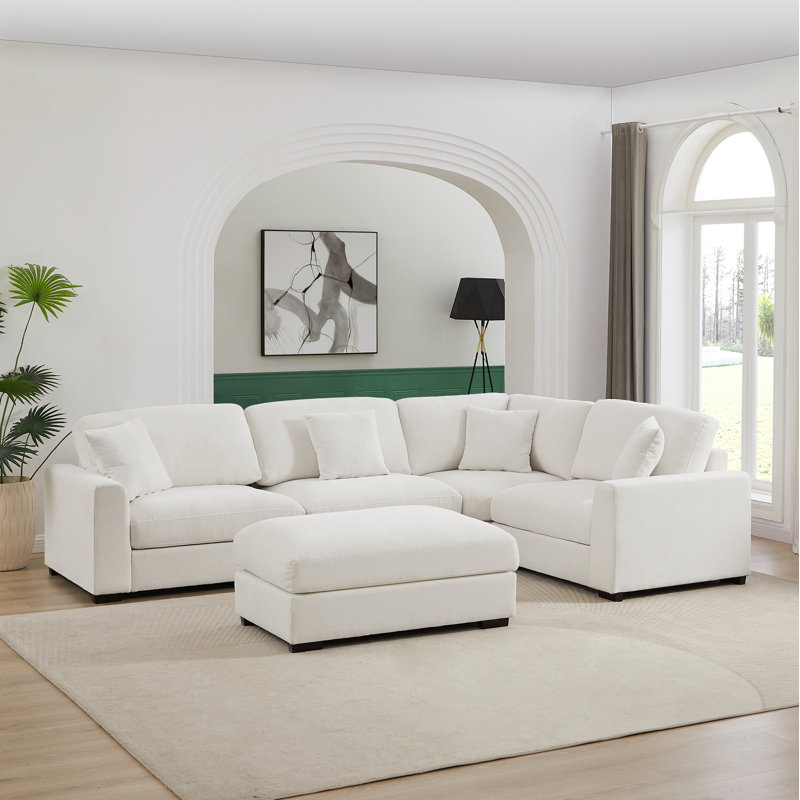 Eugenija Upholstered Sectional Reversible, White 100% Polyester, 36.2" H x 124.41" W x 86.61" D