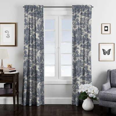 Elysees 100% Cotton Toile Room Darkening Rod Pocket Single Curtain Panel