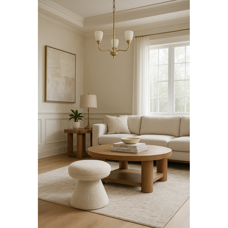 Hynda 18" Ottoman, Beige Faux Shearling Teddy Fabric