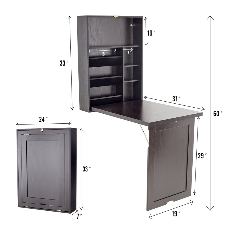 Bureau flottant réversible Aceves, Noyer noir, H 60 po x l 24 po x P 31 po