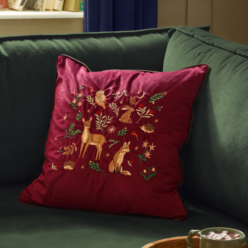 Berry Woods Red Cushion, Polyester, Red