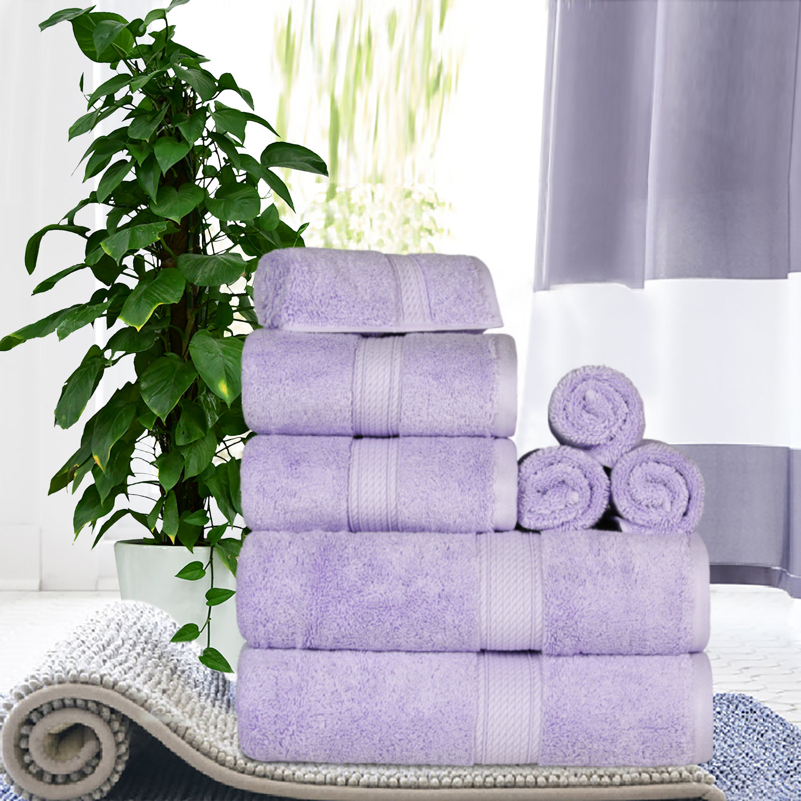 Renata 8-Piece Egyptian Cotton Towel Set, Purple