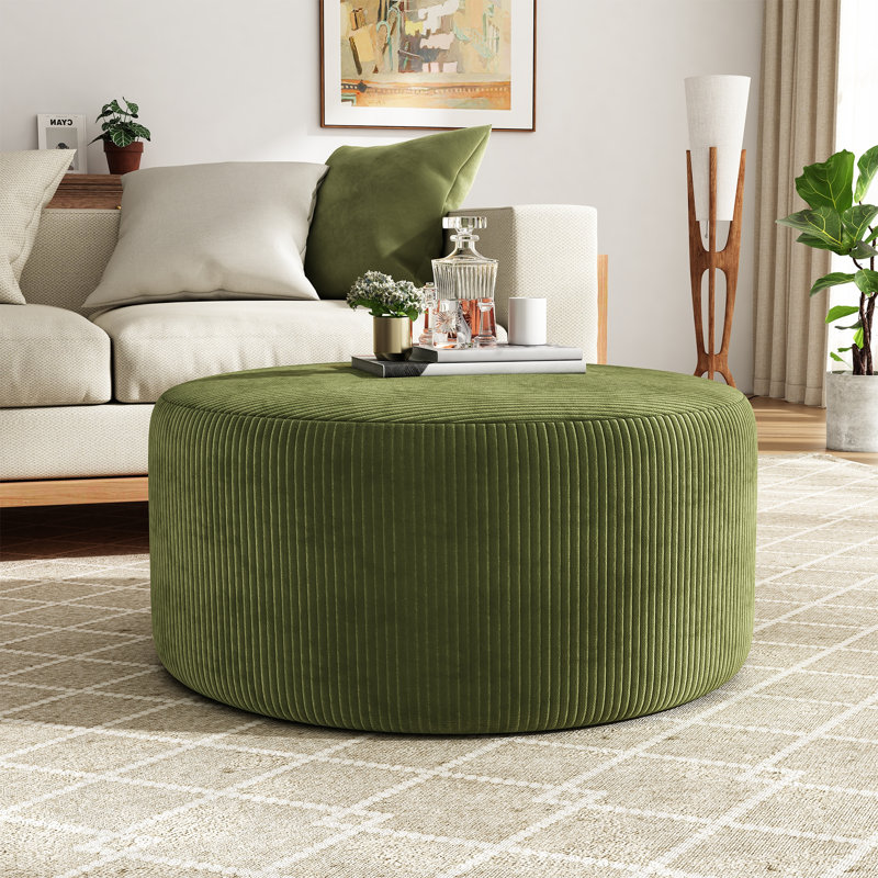 Repose-pieds rembourré rond, Vert olive