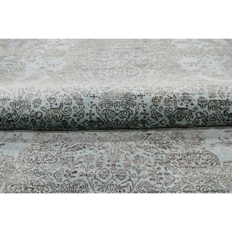 Hand Knotted Damask Indoor Rug, Rectangle 8' x 10'