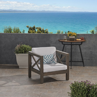 Fauteuil de jardin moderne en bois d'acacia, de style milieu du siècle, avec coussins résistants à l'eau