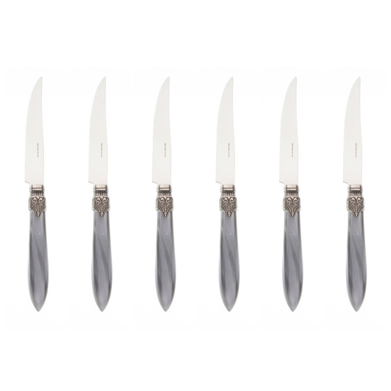 Bloomsbury Market Alenka 6 Piece Stainless Steel Steak Knife Set, Light Grey