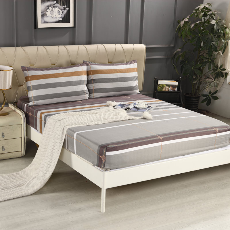 Complete Bedding Set Bliss Brown Stripe Duvet Cover, Matching Fitted Sheet & Pillowcases