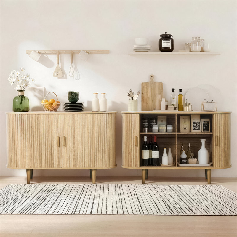 47" Sideboard Buffet Cabinet With Sliding Door, Tan