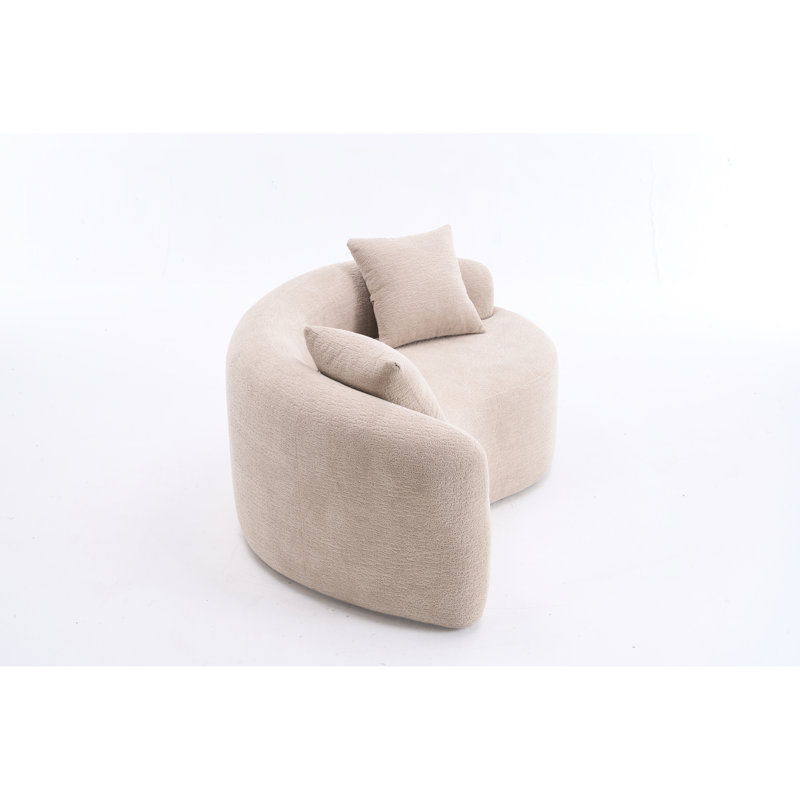 Canapé modulaire en chenille incurvé Ly - 042 S, beige, double profondeur 21,3 po et 26,8 po, sans assemblage, compact pour les petits espaces, capacité de 400 lb, L 66,9 po, avec coussins décoratifs, mousse à haute résilience, assise souple moyenne,