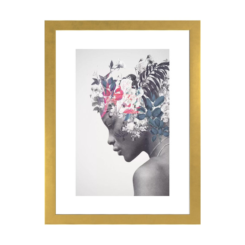 Impression « Memento » par Frank Moth, Blanc, H 24 po x l 16 po x P 1 po, Papier encadré doré