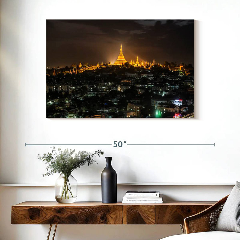 Pagode Javetta Shwedagon au-dessus de Rangoun, H 26 po x l 39 po