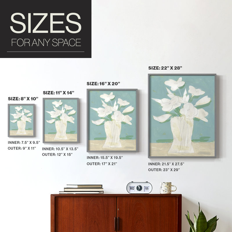 Arrangement de printemps en sourdine I, reproduction encadrée - bois massif, Gris, H 21 po x l 17 po