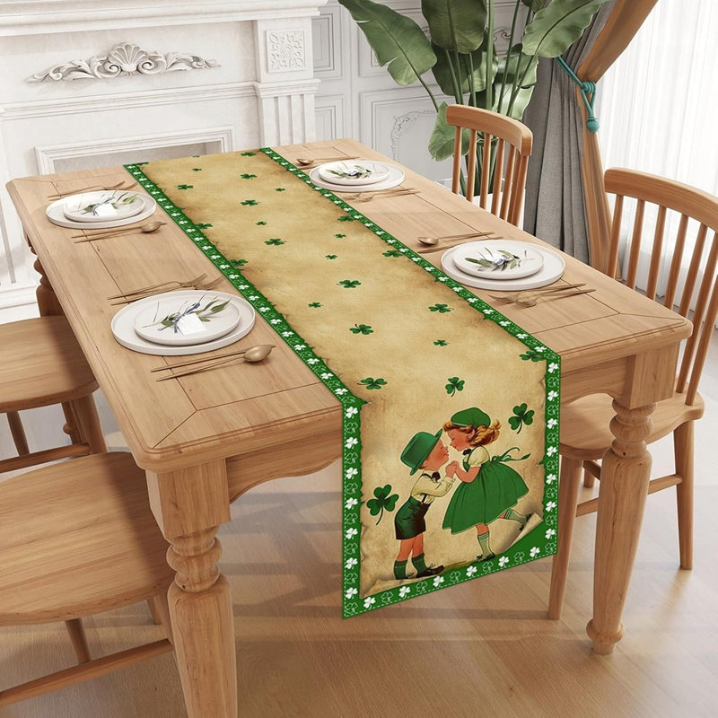 Chemin de table rétro de la Saint-Patrick rétro, décoration de fête irlandaise pour la cuisine et la salle à manger