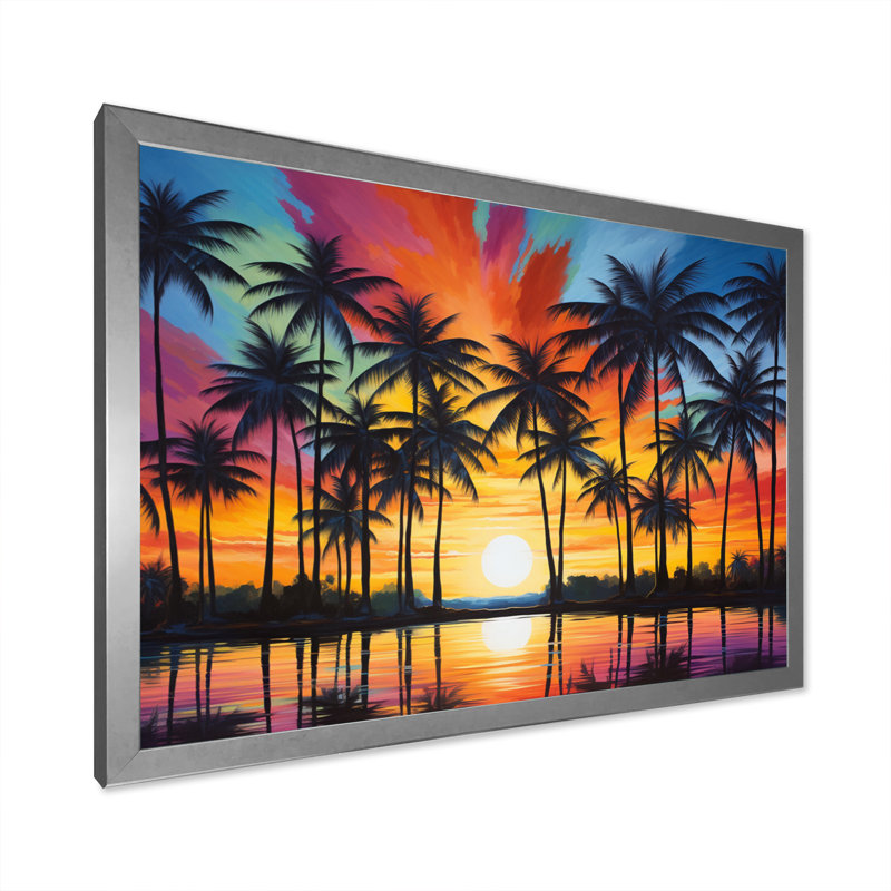 «Colorful Bold Palm Trees Landscape III», reproduction sur toile, H 24 po x l 32 po x P 1 po, Cadre photo argenté