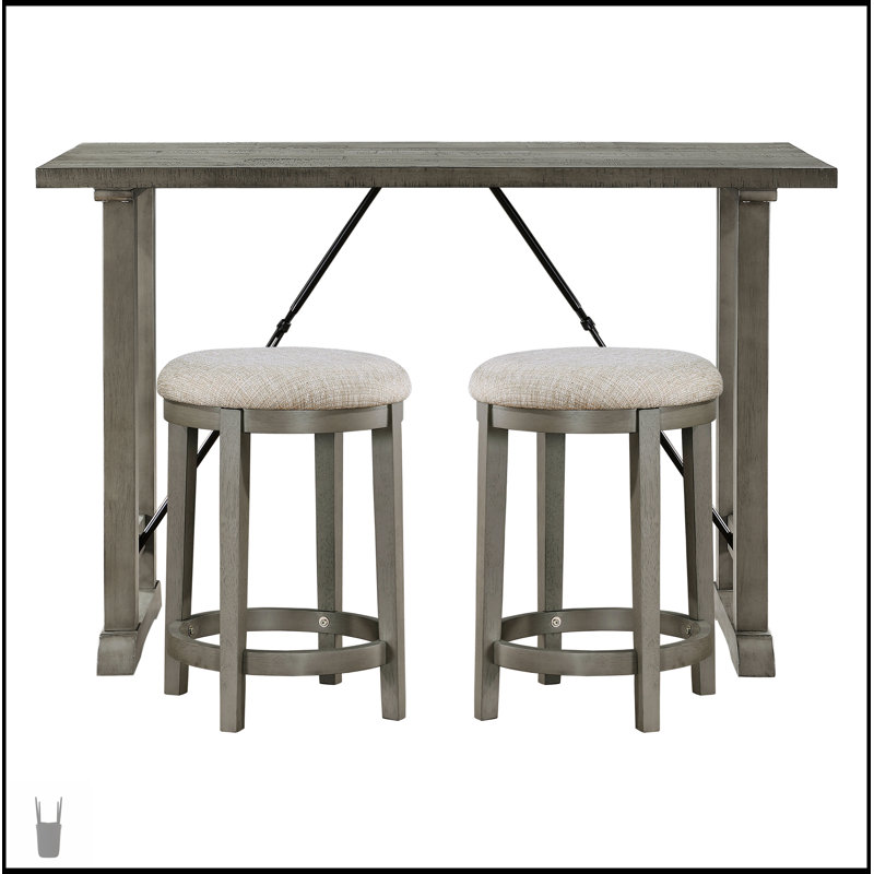 Ensemble de comptoir 3 pièces avec finition gris clair et tabourets rembourrés de mousse pour une cuisine moderne et un confort de salle à manger