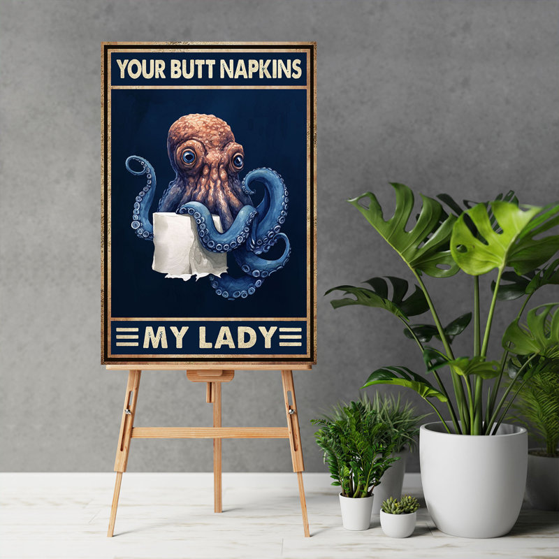Pieuvre bleue - Your Napkins, My Lady Gallery, toile tendue, H 48 po x l 32 po x P 1,25 po