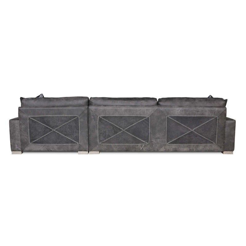 Uptown Cowboy Chaise Sectional, Right Hand Facing, Midnight Longhorn Genuine Leather