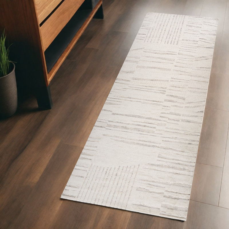Tapis géométrique gris et beige 2 pi x 5 pi