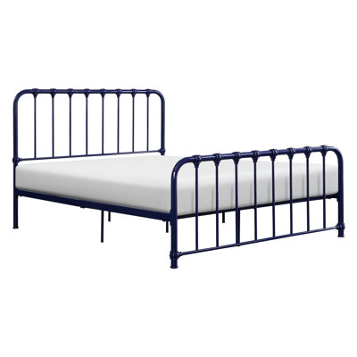Metal Bedroom Bed In Blue Finish, Queen, No Box Spring Required Finish Queen Bed, Elegance, Mandatory