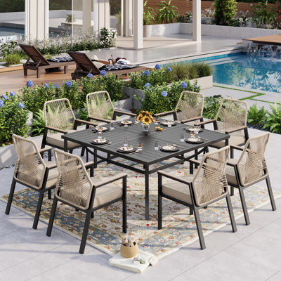 Kerrie 8 - Person Square Outdoor Patio Dining Set With 8 Rattan Chairs & Cushions